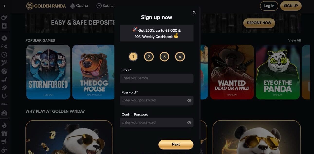 Inscription à Golden Panda Casino
